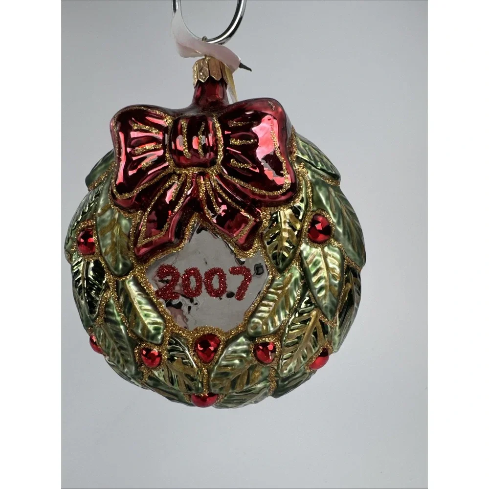 Christopher Radko 2007 Holiday‎ Wreath Glass Ornament Made in Poland  10415071
